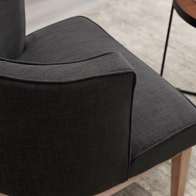 Wahson Farmhouse Style Comfy Living Room Chair Linen Upholstered Small Mid Century Round Accent Bedroom Chair for Small Spaces Charcoal