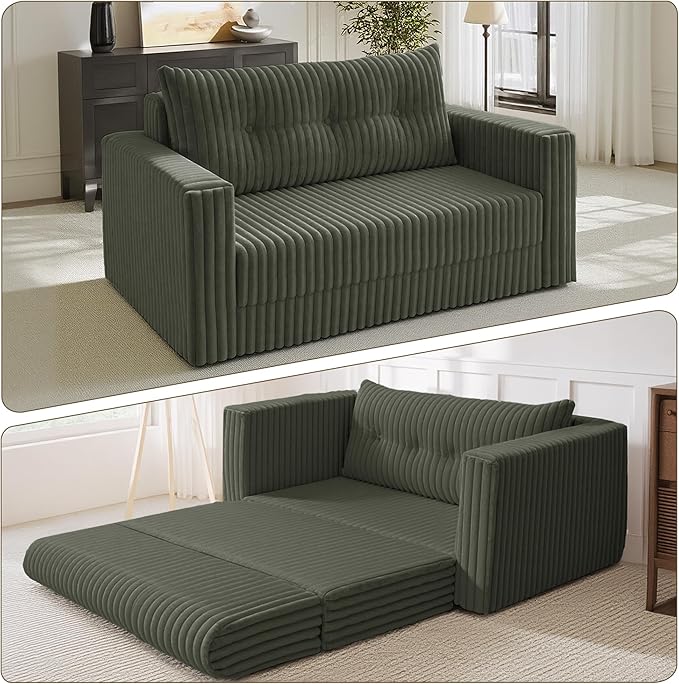 HABUTWAY Folding Sofa Bed 2 in 1 Convertible Sleeper Chair with Pillow Portable Fold Out Chair Bed with Armrest Comfy Floor Couch Lazy Sofa for Living Room Bedroom Dorm Home Office Green