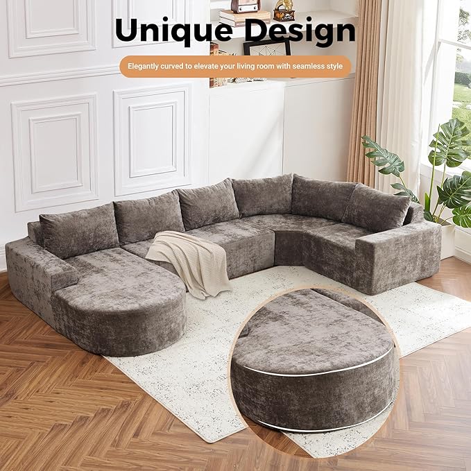 139 Oversized Modular Sectional Sofa U Shaped Couch with Deep Seat Modern Upholstered Couches Comfy 5 Seat Corner Couch for Living Room No Assembly Required (Brown 139)
