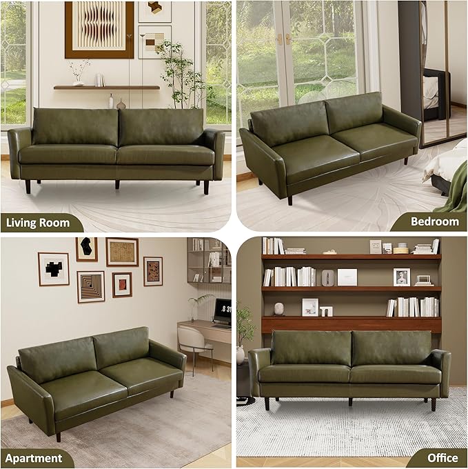 Tbfit Loveseat Faux Leather Sofa Couches for Living Room Bedroom &amp Office Olive Green