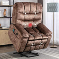 CANMOV Large Power Lift Recliner Chairs with Massage and Heat for Elderly Heavy Duty and Safety Motion Reclining Mechanism Electric Wide Recliners with USB Ports 2 Hidden Cup HoldersBrown