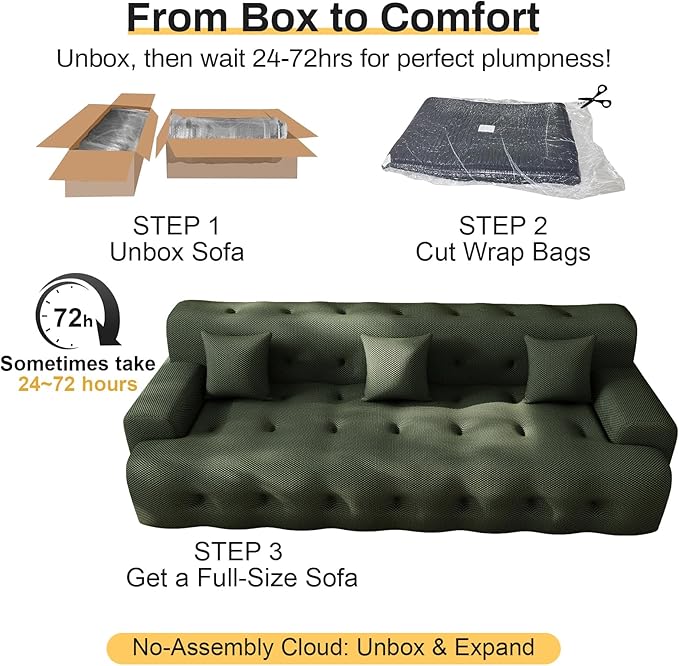 114 Oversized Boneless Sectionals Couch for Living Room Modern Boucle Curved Cloud Couch with 3 PillowsComfy Cloud Sofa Couches Without AssemblyPet-Friendly Comfy Deep Seat Sofa Green