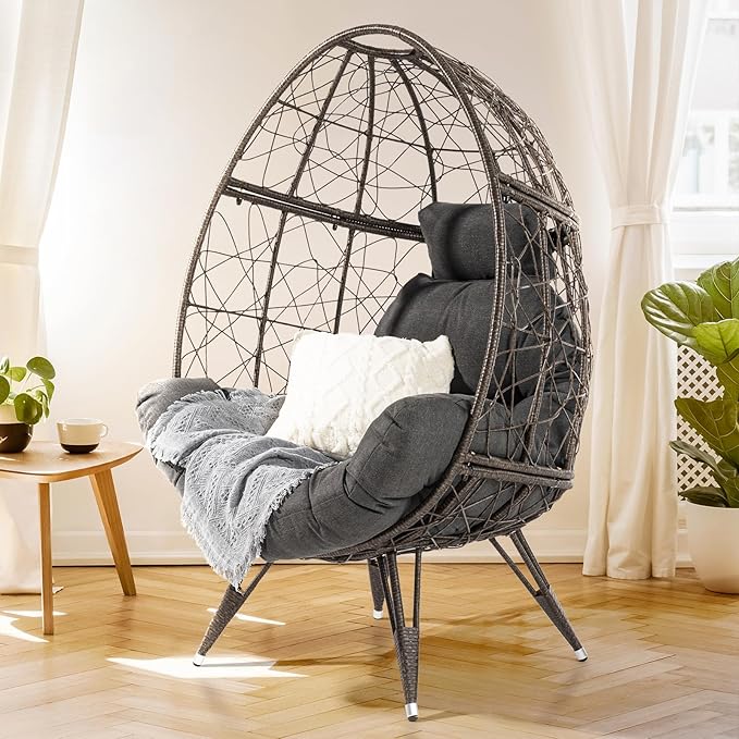 Bme Heavy Duty 400 lbs Capacity Wicker Egg Chairs for Outside &amp Indoor Premium Soft Thick Olefin Fabric Cushion &amp UV 2000 Hours Material Teardrop Design Durable Against Water Weather
