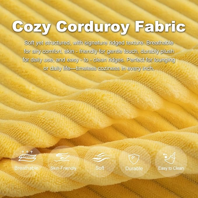 Giant Bean Bag Chair for AdultsCorduroy Chaise Lounge with Unrivaled Back Support Detachable Neck Pillow Comfortable Ottoman &amp Washable Cover for Living Room Bedroom Garden (Corn Yellow)