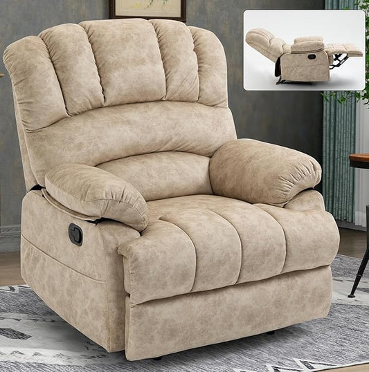 Manual Recliner Chair with Adjustable Recline for Living Room Oversized Lazyboy Recliner Chairs with Overstuffed Arm &amp Back Comfy Soft Fabric Lounge Single Sofa for Adults (Beige)