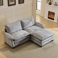 VINGLI 87 Chenille Double Layer Loveseat Sofa with 1 Ottoman L-Shaped Sectional Cloud Couch for Small Spaces Modern 2-Seater Sofa Set for Living Room &amp Apartment Light Gray