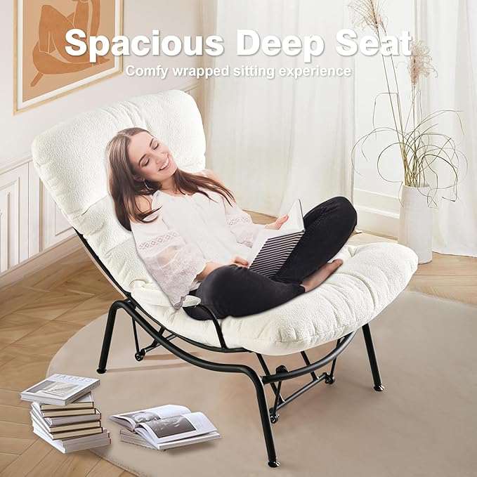 ovios Rocking Chair with Ottoman Glider Recliner with Footrest Lazy Accent Armchair with Comfy Cushion for Living Room Bedroom Office Cloud Plush Velvet White