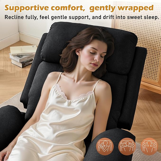 Recliner Chair Living Room Chairs for Adults Padded Deep Seat Reading Chair with Side Pockets Small Recliners for Small Spaces Lounge Chair for Living Room Bedroom and RV (Linen)