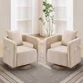 Swivel Accent Chairs Set of 2 Upholstered 360° Round Barrel Arm Chair with Open Back &amp Wood Base Comfy Linen Blend Square Single Club Chair for Living Room Bedroom Office Hotel Reception (Beige)