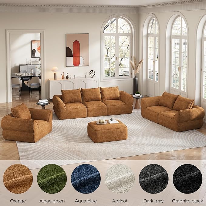 76.4 Cloud Loveseat Sofa Deep Seat Couch with Pillows Modern Comfortable Upholstery Boneless Sofa 1 Piece for Living Room Bedroom Apartment Removable CoverNo Assembly Required Orange