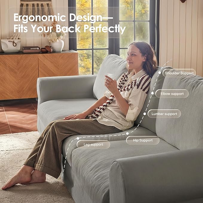 118 Oversized 3 Seater Cloud Couch Farmhouse Comfy Slipcoverd Sofa with Rolled Arms Washable Couches with Deep &amp Wide seat for Living Room Gray