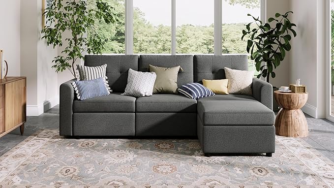 LINSY HOME Modular Sectional Sofa with Ottoman - Rubik III Deep Seat Couches with Storage Seats &amp Removable Cover Modern Comfy L-Shape Sofa for Living Room Bedroom Apartment Office Dark Grey