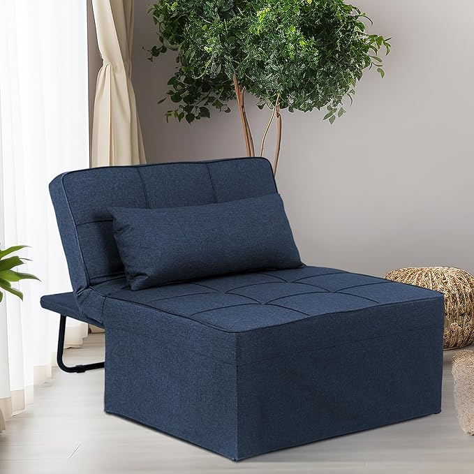 Ainfox Convertible Sofa Bed4-in-1 Multi-Functional Futon Chair Bed Folding &amp No Installation Sofa Couch with Adjustable Backrest Recliner for Living Room Small Spaces and Office(Dark Blue)