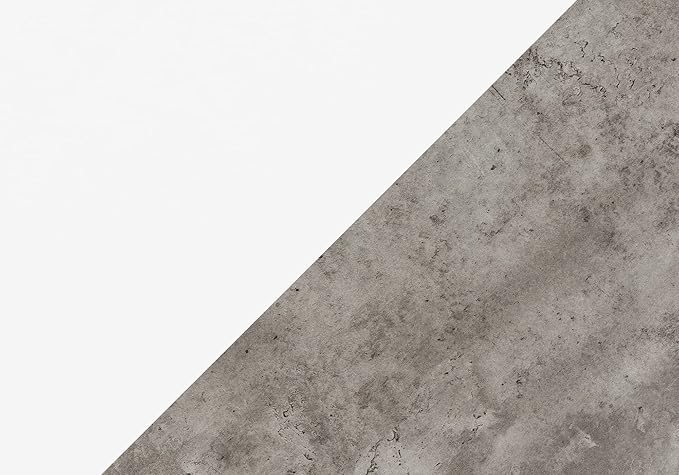 Penau Computer Desk for Home Office 60 Inch Contemporary Design with Storage Drawers Reversible Setup in White and Grey Concrete Laminate