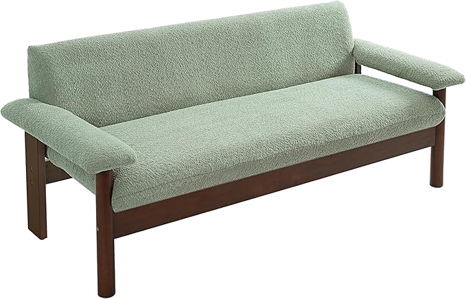 Christopher Knight Home Vincenzo Berber Fleece Sofa Upholstered Loveseat Soft Pillow Armchair Rubberwood Legs Couch 72.8 Loveseat Large Couch Chair Reading Sofa for Living Room Home Rest Green