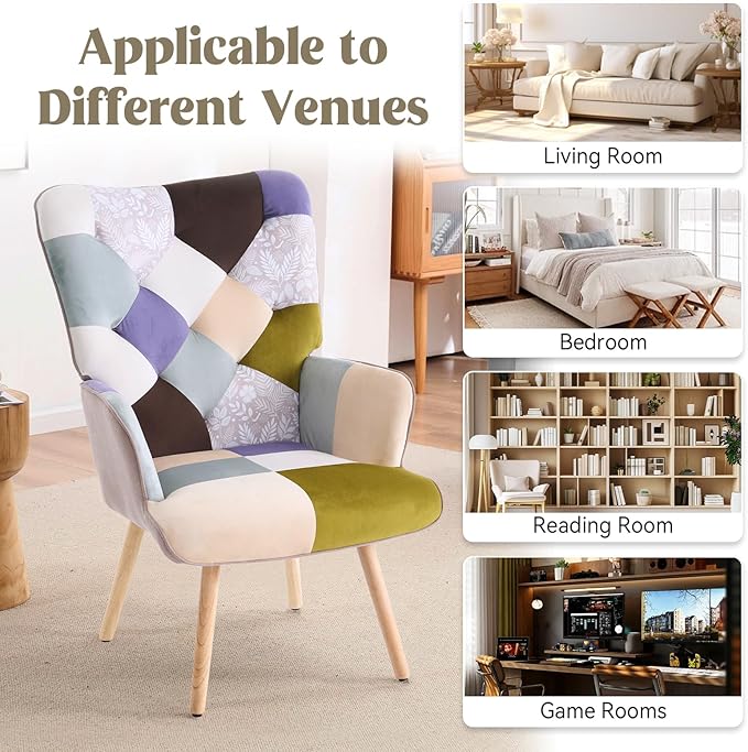 Joysoul Living Room Accent Chair Modern High Back Arm Chair Houndstooth Pattern Bohemian Style Chairs for Bedroom Waiting Room