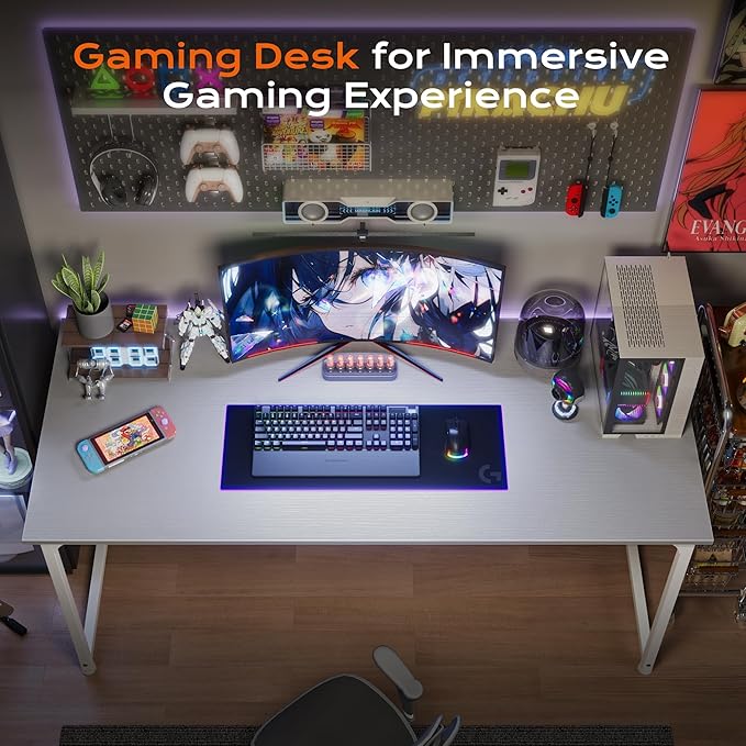 PRAISUN 48 X 24 Inch Computer Desk with Deeper Desktop Gaming Office Writing Work Desk for Home Office Study Bedroom Work from Home Metal Frame White