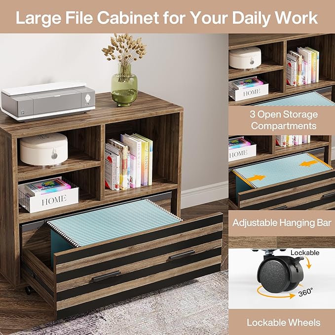 Tribesigns 62.2 Executive Desk with Mobile File Cabinet L-Shaped Office Desk with Storage Shelves Large Computer Desk Business Workstation Set for Home Office Light Brown