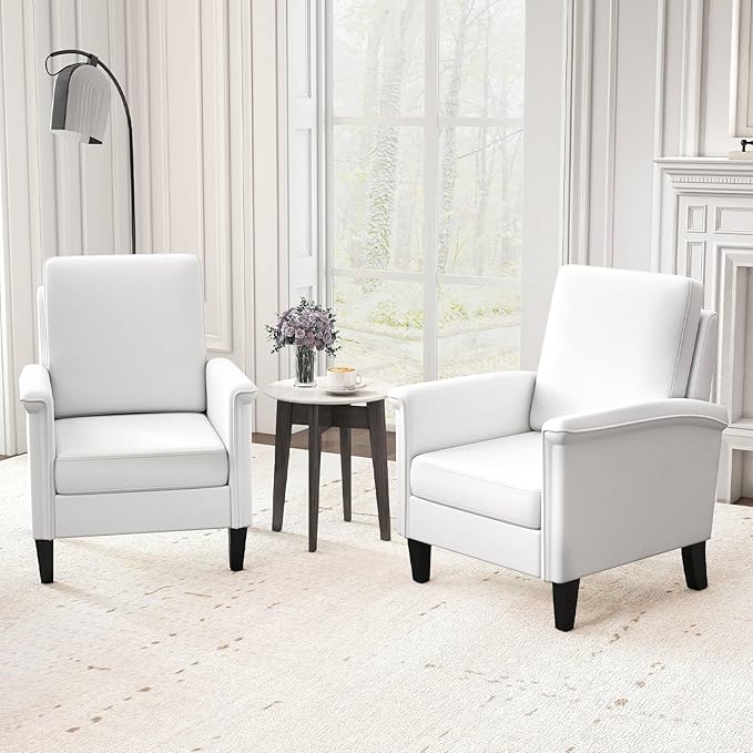 GOFLAME Modern Accent Chair Comfy Upholstered Armchair with Rubber Wood Legs and Thick Padded Cushion High Back Single Sofa Chair Reading Side Chair for Living Room Bedroom White