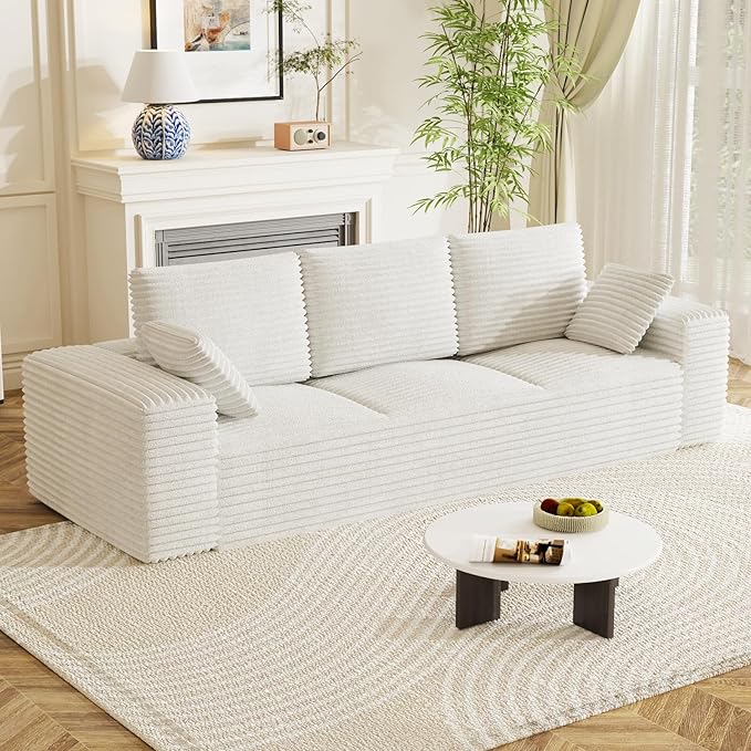 Corduroy Cloud Modular Sectional Couch Boneless Memory Foam Sectional Sofa Comfy L-Shaped Compression Couches with Chaise for Living Room No Assembly Required(Beige 3-Seater)