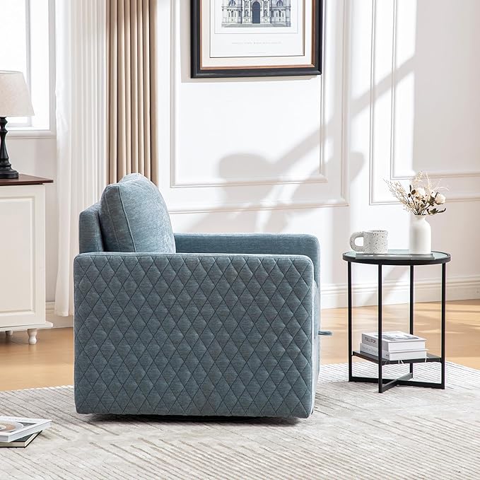 KEIKI Modern Upholstered Swivel Accent Armchair with Storage Single Sofa Chair for Bedroom or Den