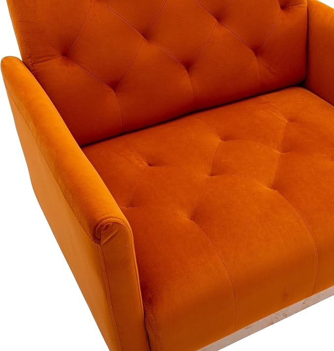 Modern Accent Chair Upholstered Single Sofa Arm Chair for Living Room and Bedroom Upholstered Comfy Armchair Chair with Solid Tapered Metal Legs (Orange)