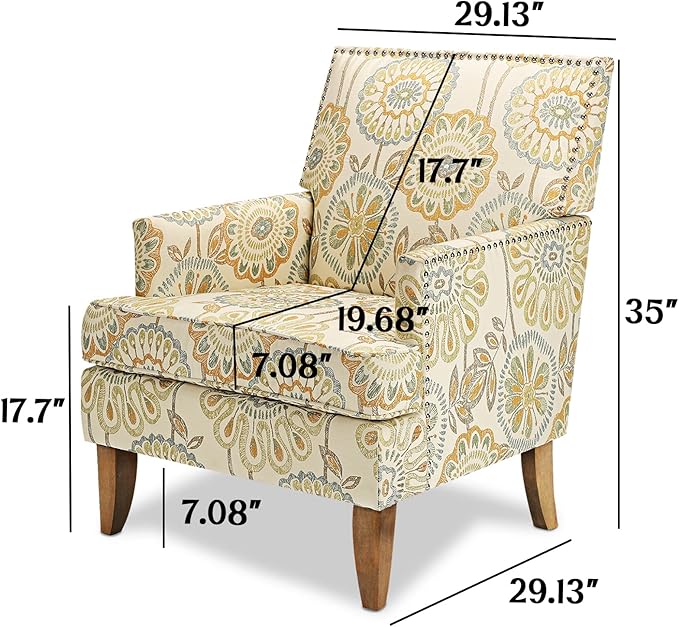 Modern Floral Wingback Accent Chair - Upholstered Fabric Club Chair for Living Room Bedroom &amp Reception Room Mid-Century Comfort Sofa Chair with Elegant Home Decor (Floral 1)