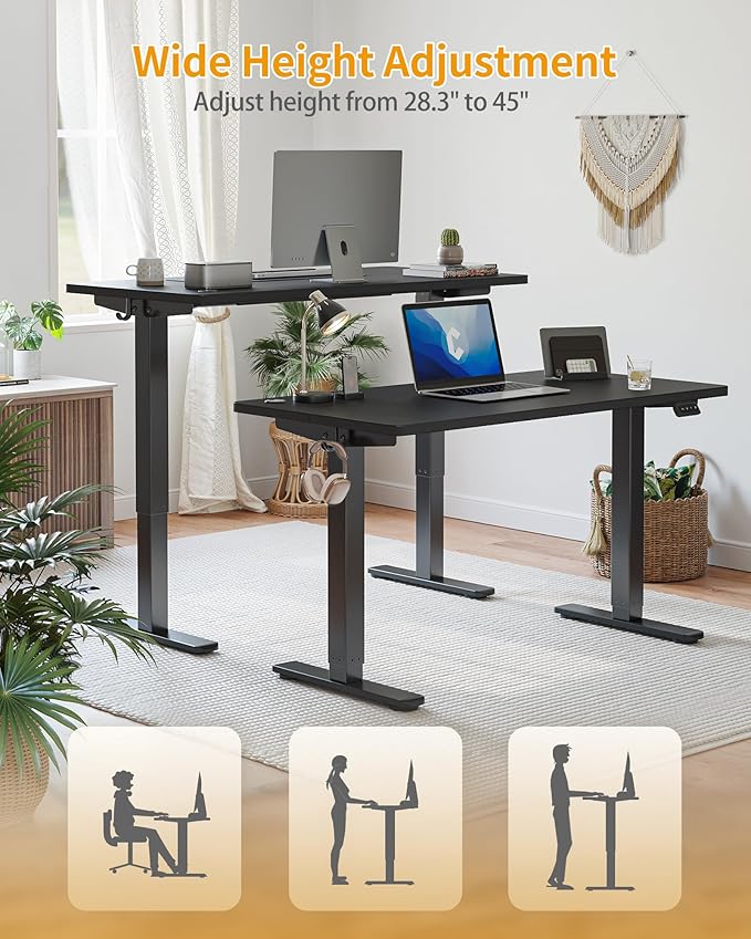 CubiCubi Electric Standing Desk 48 x 24 Inches Height Adjustable Sit Stand Desk Ergonomic Home Office Computer Workstation Black