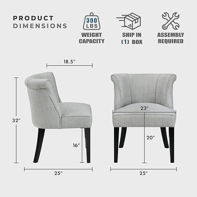 Lexicon Accent Chair Textured Fabric Upholstered Armless Seat with Solid Wood Legs Curved Back Comfy Side Chairs for Living Room/Bedroom/Office/Waiting Area Gray