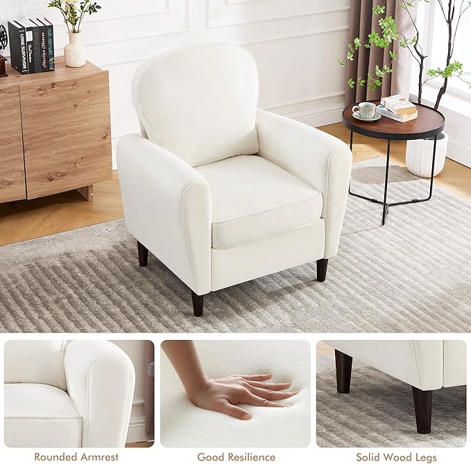 Accent Chair Mid Century Modern Arm Chair with Thick Cushion and Back Comfy Upholstered Reading Chair Single Sofa Chair for Living Room Bedroom Club Beige