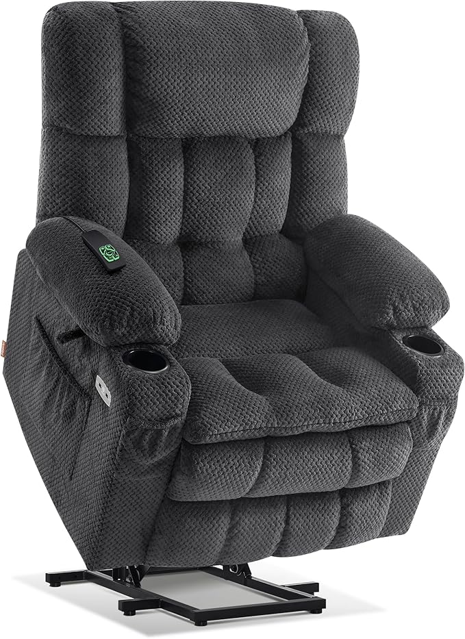 MCombo Dual Motor Power Lift Recliner Chair with Massage and Heat for Elderly People Infinite Position USB Ports Cup Holders Fabric 7890 (Medium Dark Gray)