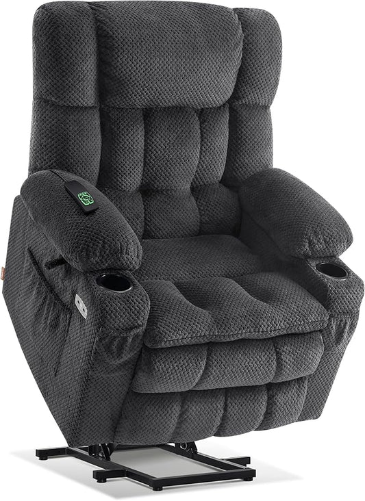 MCombo Dual Motor Power Lift Recliner Chair with Massage and Heat for Elderly People Infinite Position USB Ports Cup Holders Fabric 7890 (Medium Dark Gray)