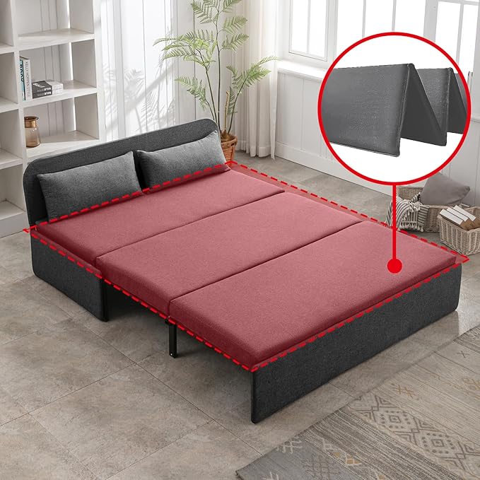 PUREMIND Twin Size Pull Out Sleeper Sofa Bed Linen Convertible Small Sofa Beds with Foldable Mattress Chair Bed Couch Pull Out Beds with 2 Cushions for Small Place Apartment Office