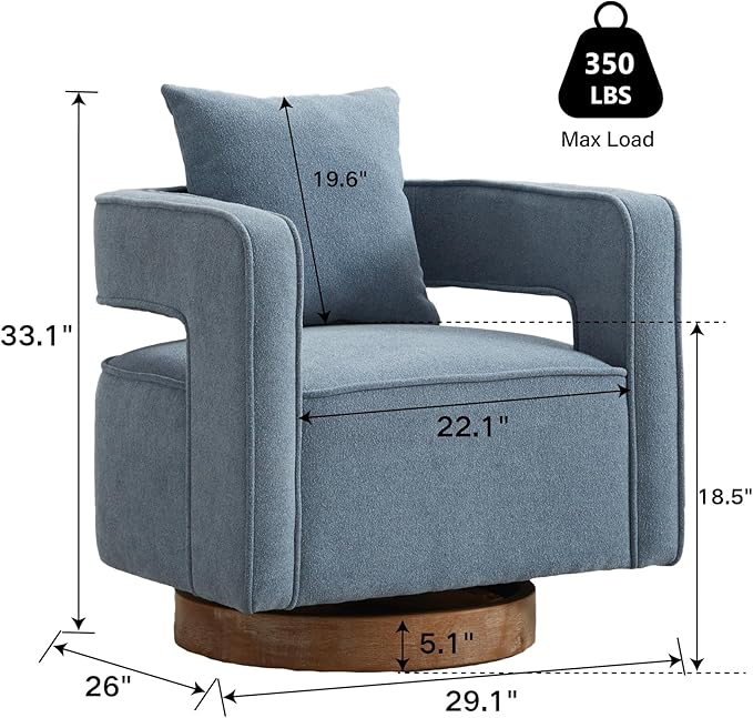 Chifee &amp Vingol 29.1 Linen Modern Swivel Accent Barrel Chair Set of 2 with Solid Wood BaseBlue