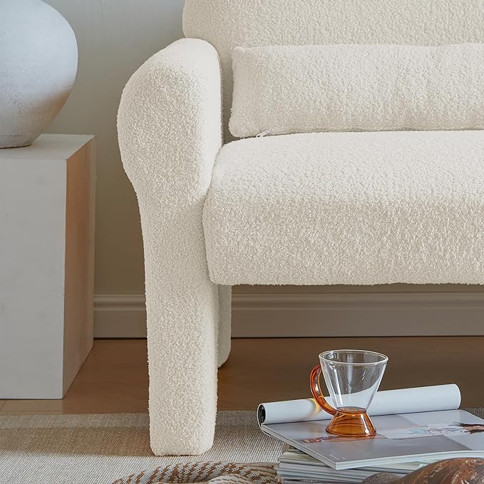 Modern Teddy Fabric Accent Chair with Lumbar Pillow for Living Room