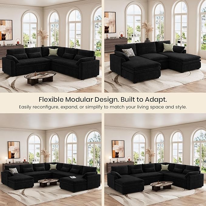 Belffin Corner Module for Large Modular Sectional Sofa Upholstered Corner Seat Part for Plush Corduroy Sectional Couches for Living Room Apartment Black