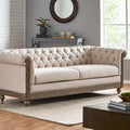 78.75''Chesterfield Sofa Couch Mid Century Modern Tufted Sofa with Rolled Arms and Nailhead 3-Seat Fabric Upholstered Couches with Solid Wood Legs for Living Room Office Beige
