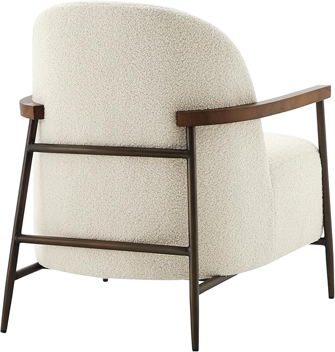 CHITA Accent Chair for Living Room Set of 2 FSC Certified Modern Upholstered Faux Sherpa Fabric Armchair with Metal Frame and Wooden Armrests Ivory