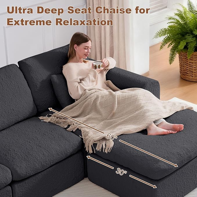 Cloud Couch Sectional 108” Modular Sectional Sofa with Ottoman Modern L-Shaped Couch with Deep Seat Boneless Couches for Living Room No Assembly Required (Snow Grey)