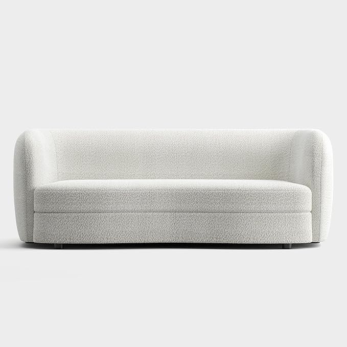 Furniture of America Nimiane Modern Boucle Sofa with Curved Arms and Wooden Legs Comfy Fabric Upholstered 3 Seater Couch for Living Room Bedroom Home Office Off-White