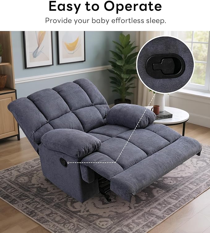 WILLOVE Oversized Rocker Recliner Chair Rocking Recliners Overstuffed Soft Big Man Manual Recliner Extra Large Living Room Chair 350 LBS Capacity Grey L