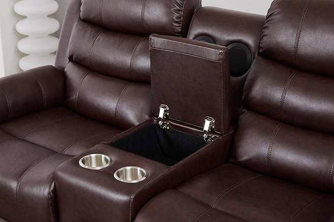Faux Leather Manual Reclining Loveseat with LED and Console with SubWoofer