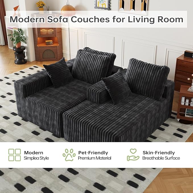 96 Cloud Sectional Couch with L-Shape Chaise4 Seat Modern Modular Sofa with Side PocketsUpholstered Couches for Living Room Bedroom Boneless CouchNo Assembly Required