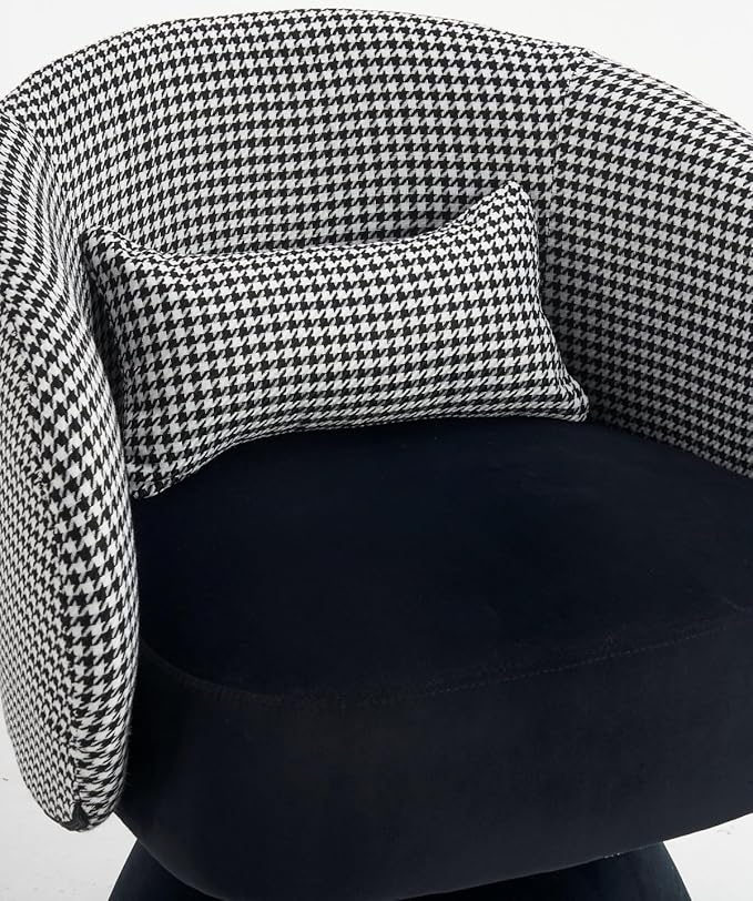 Swivel Accent Chair Swivel Barrel Chair with Pillow 360 Degree Swivel Armchair Round Club Chair for Living Room Bedroom Office Lounge (Black+Velvet)