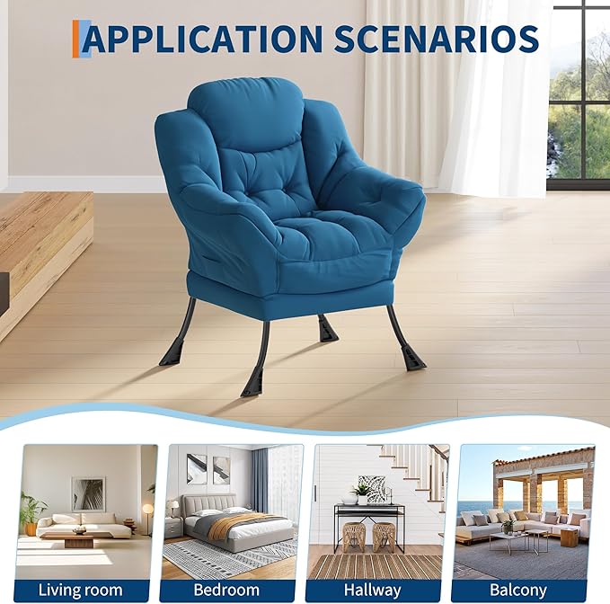 GarveeHome Lazy Chair for Living Room Modern Large Accent Lounge Armchair with Side Pocket Comfy Leisure Sofa Reading Chair for Bedroom Living Room Dorm Rooms and Office