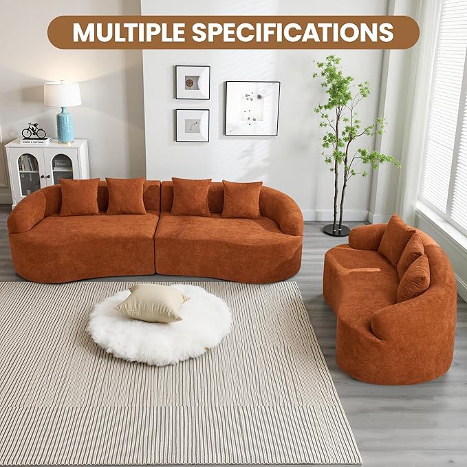 110 Boneless 4 Seater Sofa Couch Modern Oversized Curved Cloud Sofa Chenille 4-Seater Deep Seat Sectional Couches for Living Room No Assembly Orange