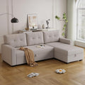 82 Convertible Sectional Sleeper Sofa with Storage Chaise L Shaped Pull Out Couch Bed with 3 Tufted Back Cushion for Living Room ApartmentOfficeBeige