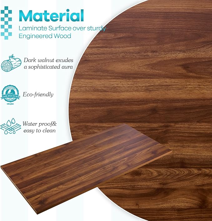 Kaboon Universal Tabletop 45x20 Solid One-Piece Melamine Table Top L-Desk Floating Desk DIY Home and Office Walnut