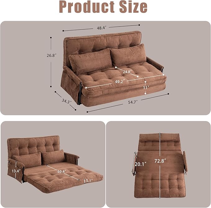 5-Position Adjustable Floor Sofa CouchMulti-Functional Bean Bag BedFoldable Lazy Sofa Sleeper Bed with ArmrestIdeal for Reading and Playing (Brown)