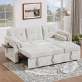 Convertible Queen Sofa Bed 63 Inch Chenille Pull Out Couch with Side Table 3 Seat Pull Out Sofa Bed with Level Adjustable Backrest Comfy Sleeper Sofas for Living Room Apartment Beige
